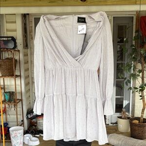 DO+BE White Long Sleeve Dress with Floral Accents